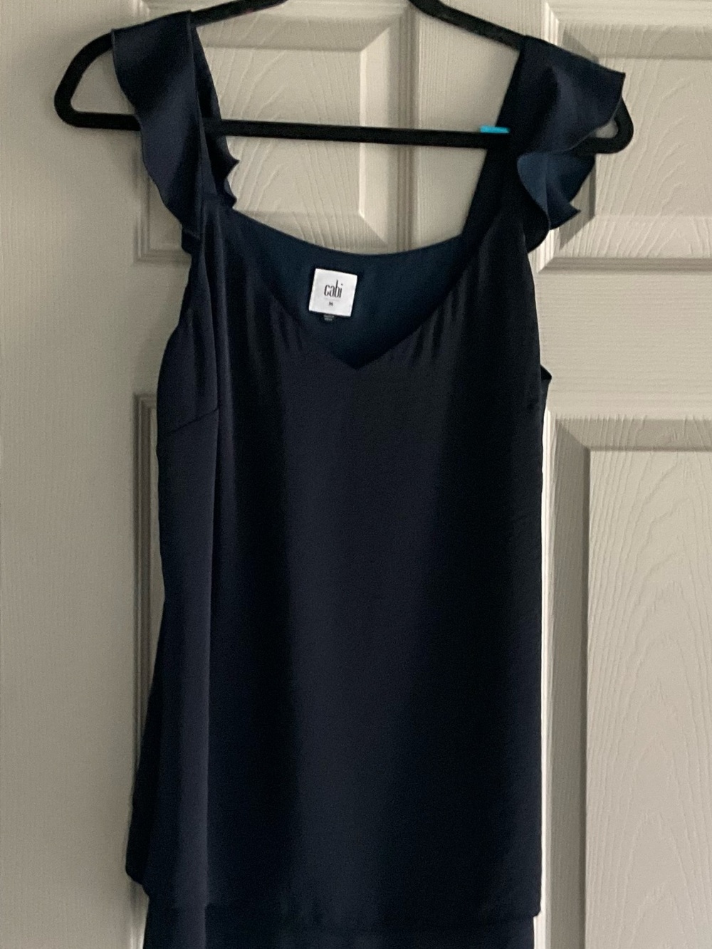 CAbi Navy Ruffle-Strap V-Neck Tank